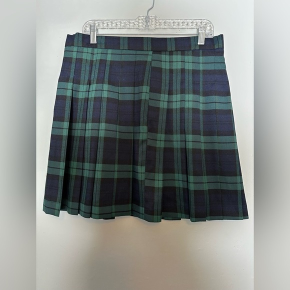 Bagatelle Collection Plaid Pleated Mini Skirt Green Black Tartan Size Large - Picture 3 of 4